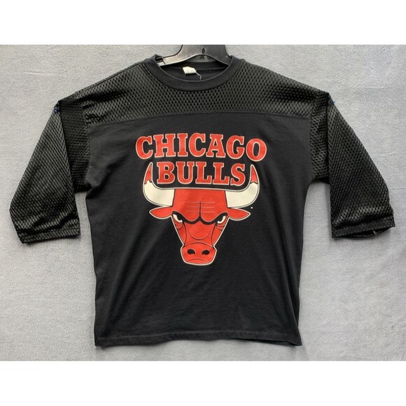 Vintage Artex Fishnet Shirt Mens XL Chicago Bulls3/4 Sleeves Black Red Logo